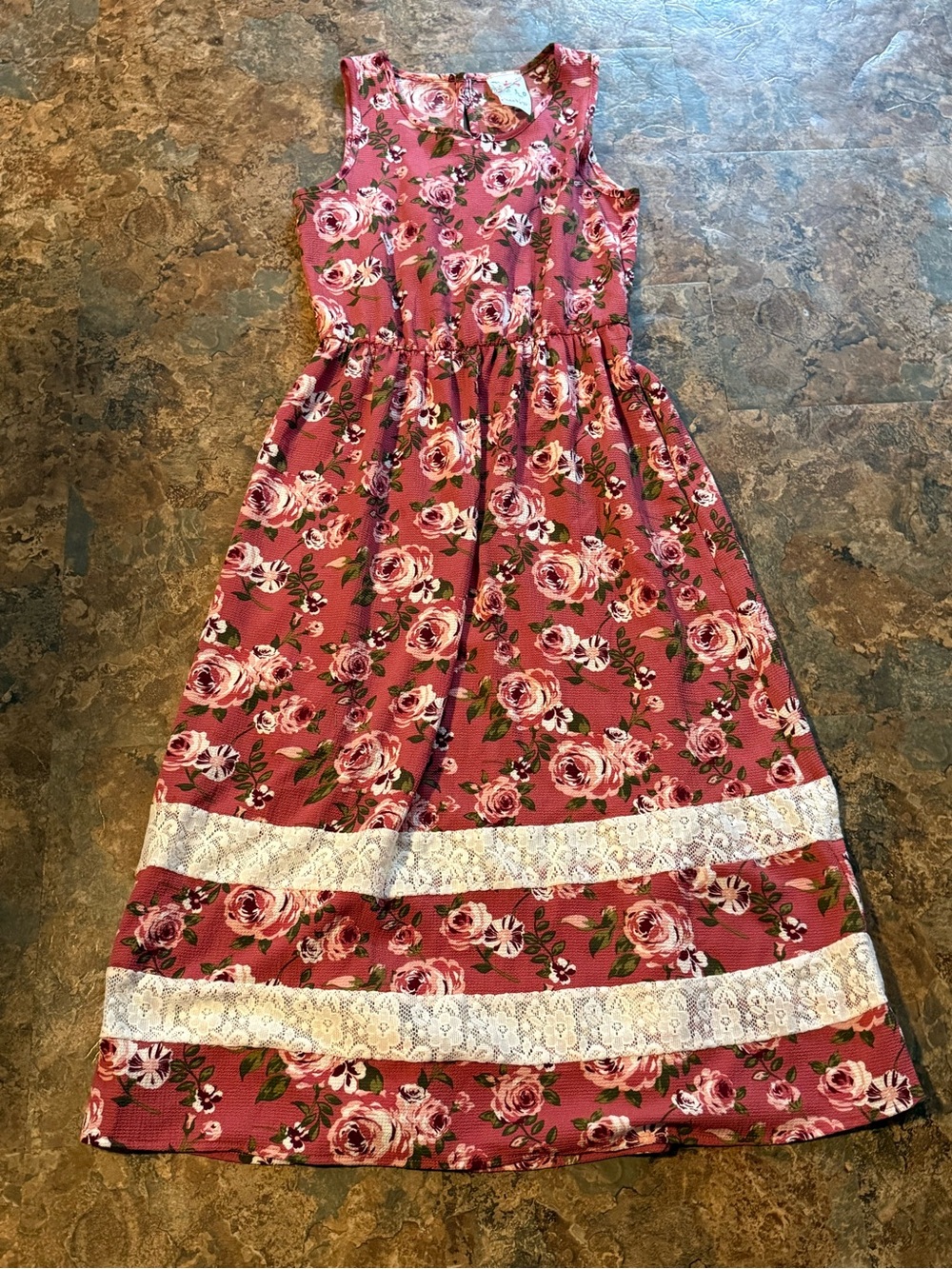 Jenna & Jessie 12 Girls' Floral Lace-Trim Sleeveless Pink Dress